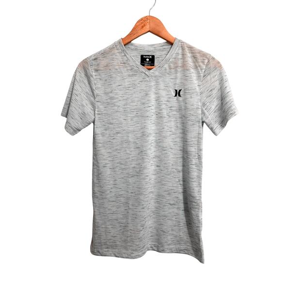 Hurley Girls Logo Print V-Neck Short Sleeve Tee Shirt Gray Pink Purple Large - Picture 1 of 4